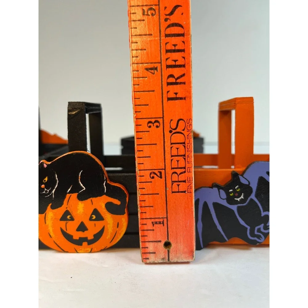 Fun World Halloween Holiday Basket Mini Wooden Crate Set 12pc Vintage Decor Gift